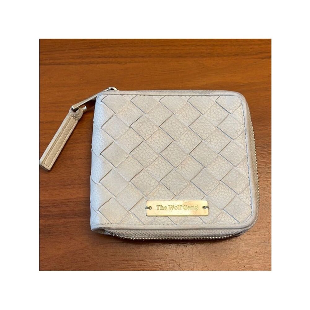 The Wolf Gang cream leather woven leather zip wallet